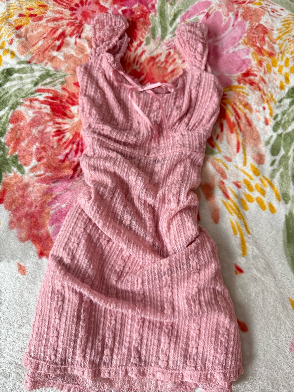 Pink Lace-Textured Sleeveless Dress